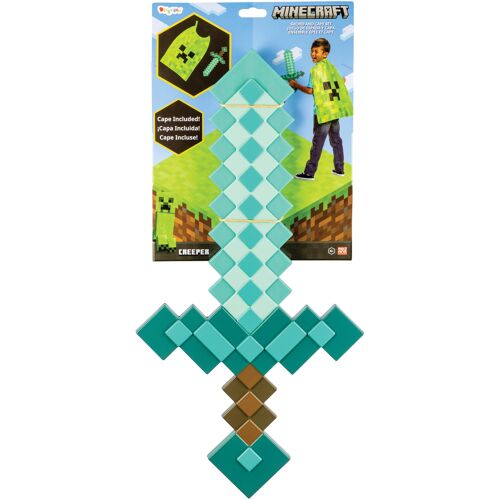 Disguise Ensemble d'accessoires de déguisement Minecraft Épée en diamant et cape Creeper, sous licence officielle, comprend une épée jouet et une cape de déguisement, détails pixelisés, inspiré du film Minecraft, taille unique
