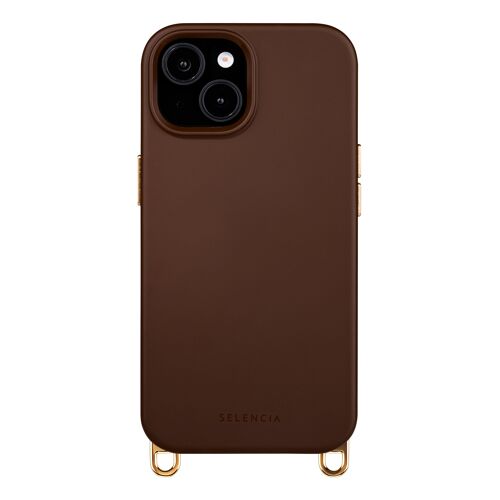 Selencia Coque arrière Rivièra avec MagSafe avec crochets amovibles iPhone 15 Choco Brown