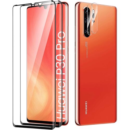 KALANKA-Verre Trempé pour Huawei P30 Pro Plein écran, Affaire Classée Protection écran, Bord à Bord, sans Bulle, Anti-Scratch, 2 Pièces Protection écran + 2 Pièces Caméra Protection écran