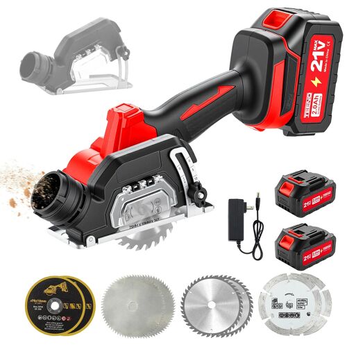 Scie Circulaire Sans Fil Mini Compacte, 2 Batteries 2.0Ah, 8 Lames, 20000 Tr/Min, Meuleuse À Disque, Capot Anti-Poussière Amovible, Pour Métal, Bois Et Carrelage