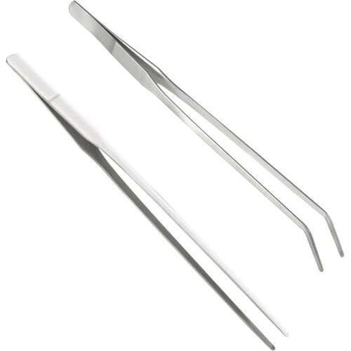 KALANKA-Lot de 2 pinces en acier inoxydable 27cm longues droites/incurvées avec une extrémité dentelée de précision pour l'aquascaping, le jardinage, la cuisine, le travail industriel