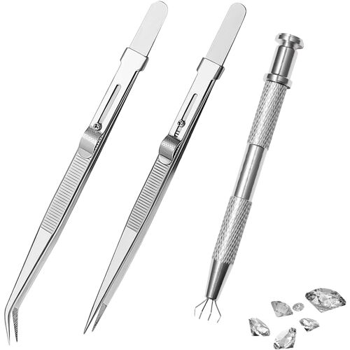 Kalanka-Lot De 3 Pinces À Épiler Avec Pointe En Pierre Précieuse - Outils De Perçage En Acier Inoxydable Pour Bijoux, Billes Et Perles - Accessoires De Piercing
