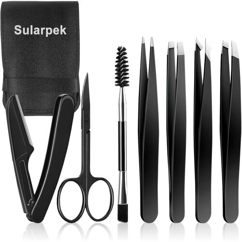 Kalanka-Pince À Épiler Professionnelle En Acier Inoxydable, Kit De 7 Pièces Pour Sourcils Avec Ciseaux Rasoir Et Étui, Pour Femmes Et Hommes,Noir 