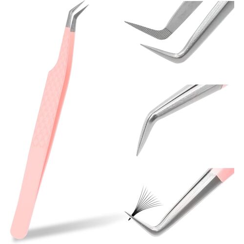 Kalanka-Pince Extensions Cils A Epiler Pour Pince À Epiler Extension De Cils Professionnel Coude Métallique En Acier Inoxydable Pince À Épiler Autonome Rose(Pince De La Reine) 