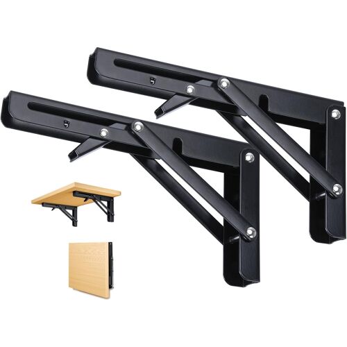 KALANKA-2 Pièces Support d' Étagères Pliable, 200mm Équerre Pliante Noir Support Console Pliants, Murale Supports Pliante, Pour Table Etagere Murale Garage Cuisine Chambre Bureau, Gain de place, 50 K