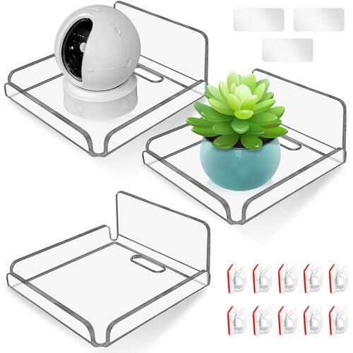 KALANKA-Pack de 3 étagères murales sans perçage, étagères murales décoratives en Acrylique avec 10 Serre-câbles pour Salle de Bain, Salon, Chambre, Cuisine et Bureau, 10,2 × 10,2 × 4,5 cm