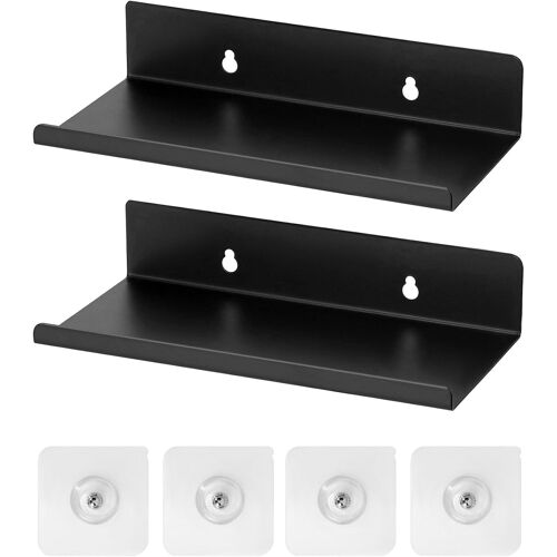 KALANKA-® 2 Pièces Etagères Murales Noires, Étagère Flottante 20 x 10 x 4 cm Imperméable et Antirouille pour Bureau, Maison, Bar, Garage