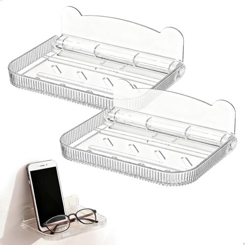 KALANKA-Petite Etagère Murale, 2Pcs Etagere Mural sans Percage, Etagère Flottante Murale, Etagere Murale Cuisine, Tablette Mural Rabattable pour Cuisine Salle de Bain Salon Bureau