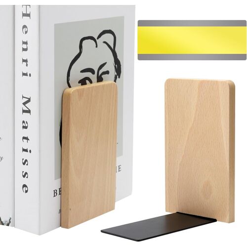 KALANKA-2 Pièces Serre Livre Bois avec 1 Marque-Page, Serre Livres Bois de Hêtre pour Livres CD Disques, Lourds Serre-Livres, Bloc Livre pour Etagère pour Maison, Bureau, Bibliothèque