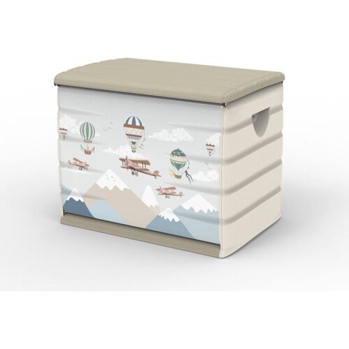 Coffre de rangement 260 L PLASTIKEN avec couvercle verrouillable, roulettes et poignées 80 x 61 x 53 cm beige anthracite