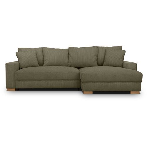 Canapé d¿angle convertible réversible 3 places MALLO velours côtelé kaki 232 cm