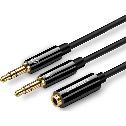 UGREEN AV140 AUX audio splitter headphone + microphone to 3.5 mm mini jack cable, ABS 20cm (black)