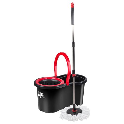 Dirt Devil Set Balai Serpillère Rotatif ¿ Tête 360° ¿ Manche Télescopique en Acier Inox ¿ Seau Essoreur ¿ Capacité 16 Litres ¿ Noir/Rouge