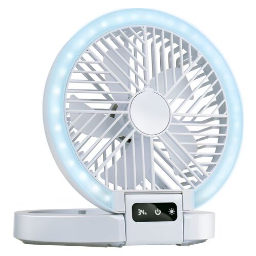 LIFETIME AIR Ventilateur USB Rechargeable 1200mAh - Mini Ventilateur De Table 5 Vitesses Avec Écran LED - 21x20,5x23cm - Blanc