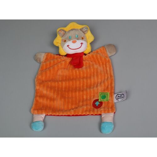 Doudou lion plat Mots d'Enfants orange rouge jaune pomme champignon