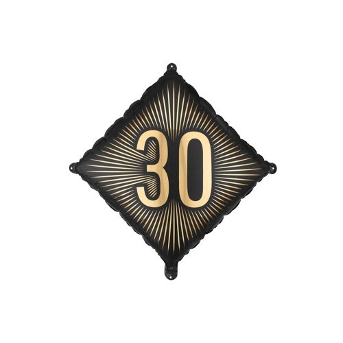 BALLON ALUMINIUM FORME LOSANGE 30ANS OR 46CM NOIR