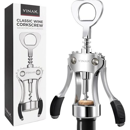 Tire-Bouchon Classique À Ailes | Ouvre-Vin Facile À Utiliser Avec Décapsuleur De Bière | Design Ergonomique Et Robuste En Acier Chromé | Poignées En Caoutchouc Et Spirale Tournéecable Usb C Charge Ra