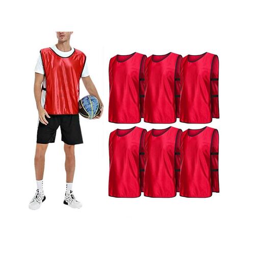 Lot De 6 Gilets D'entraînement Rouges Pour Adultes, Pour Sports D'équipe Et Matchs D'entraînement