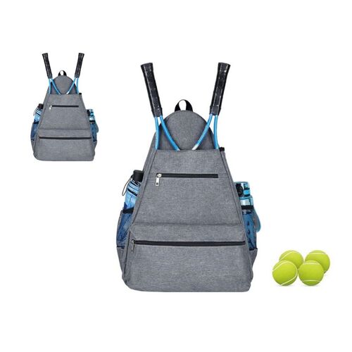 Sac À Dos De Tennis Gris 40x20x53 Cm Avec Compartiment Pour Raquette Et Poches