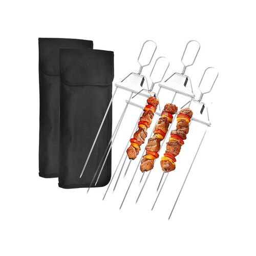Ensemble de 4 brochettes à griller en acier inoxydable à 3 dents avec sacs de rangement