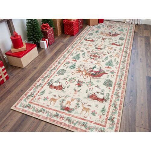 Tapis De Cuisine Beige De Noël Avec Dos Antidérapant 180 X 50 Cm