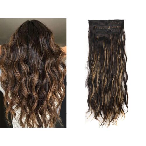 Lot De 4 Extensions De Cheveux Ondulés À Clips Noirs Et Bruns Pour Femmes 
