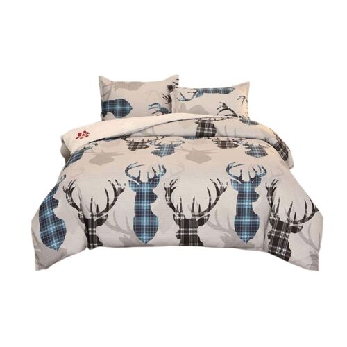Parure De Lit De Noël Avec Housse De Couette Et Motif Rennes Bleus, Taille Double