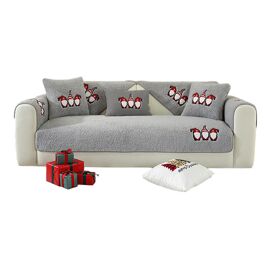 Plaid De Canapé En Polaire Sherpa Grise, Motif Noël, 150 X 70 Cm