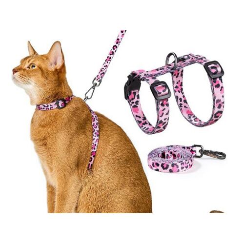 Harnais Et Laisse Anti-Fugue Réglables Pour Chat Rose
