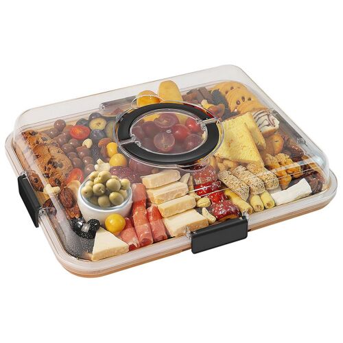 Planche À Charcuterie En Bambou Avec Couvercle Transparent Et Six Compartiments