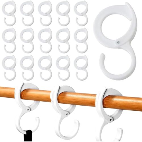 KALANKA-Lot de 15 crochets de suspension blancs avec boucle - En plastique anti-chute - Grand crochet pour tringle à vêtements - Pour armoire, cuisine, chambre à coucher, salle de bain, jardin