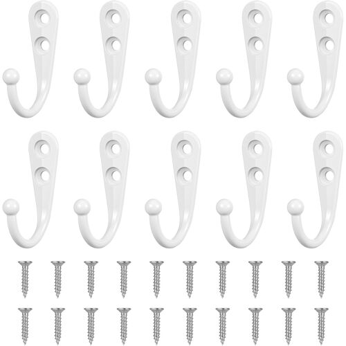 KALANKA-10 Pcs Crochet Mural, Patère Porte Manteau Murale, Patère Murale, Crochets Muraux, Métal Crochet Porte Manteau Vintage Rétro pour Chambre Salle de Bain, avec Vis(blanc)