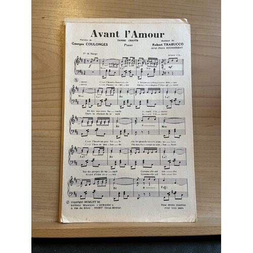 Robert Trabucco Avant L'Amour / Tango Provençal Partition Piano Ed. Oceanic 1965