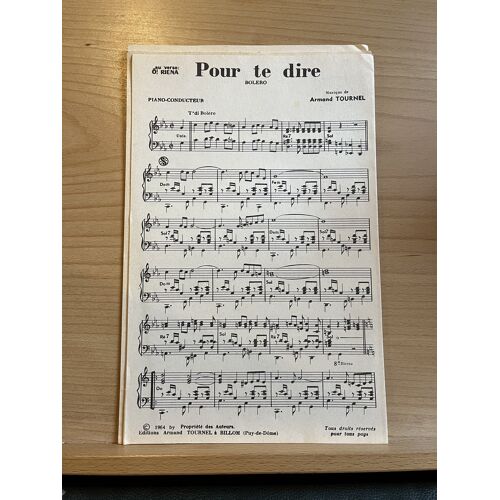 Tournel Pour Te Dire & O ! Riena Partition Piano Ed. A. Tournel 1964