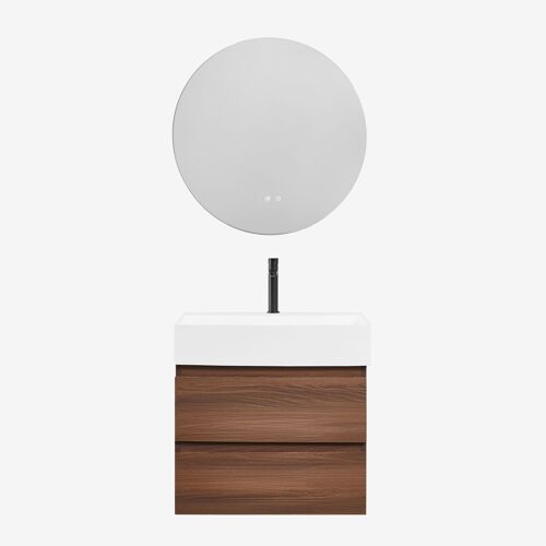 Ensemble de meuble de salle de bain suspendu en bois et placage de frêne avec lavabo intégré Ona