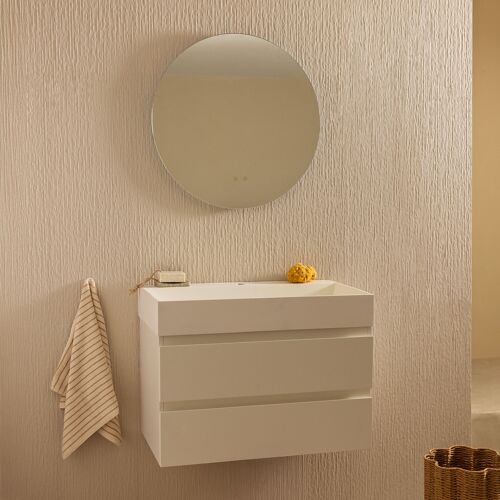 Ensemble de meuble de salle de bain suspendu en bois et placage de frêne avec lavabo intégré Ona