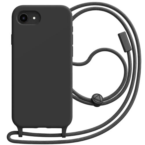 Coque pour iPhone 16e en Silicone avec Cordon en Nylon Tressé Ajustable Noir