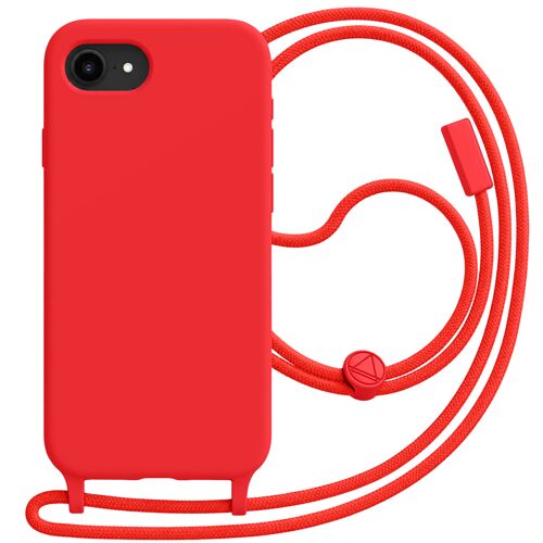 Coque pour iPhone 17e en Silicone avec Cordon en Nylon Tressé Ajustable Rouge
