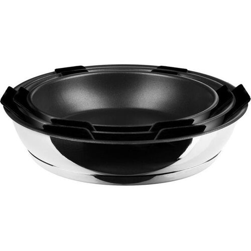 Set De Casseroles Inoxibar Athos Avec Revêtement Antiadhésif Quantum Noir Et Poignée Amovible Induction