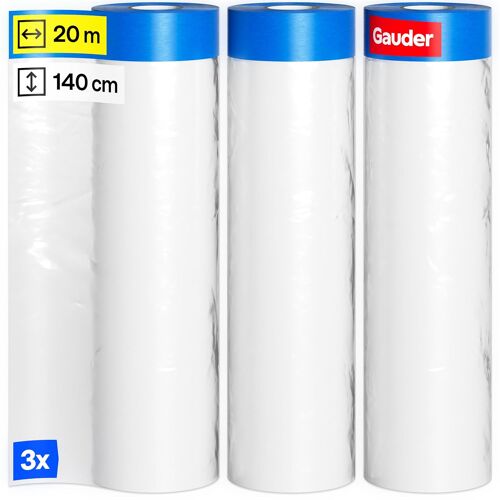 KALANKA-3 Rouleaux de Masker avec Ruban de Masquage (140 cm x 20 m) | 84 m² de Film de Protection Pré-Adhésif | Lot de 3 pour Fenêtres, Portes et Interrupteurs
