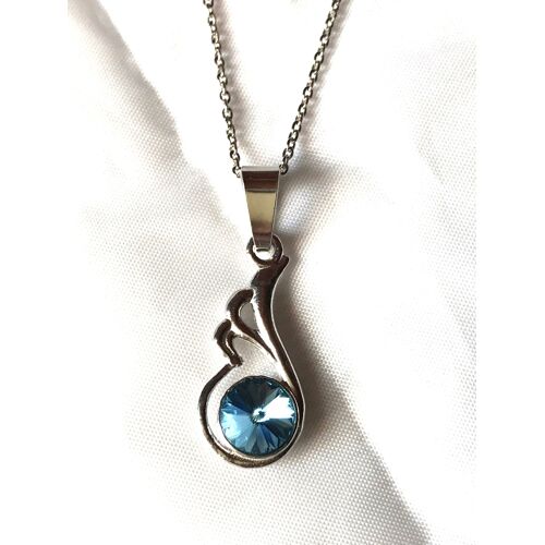 Collier Pendentif Aile Ange Cristal Rond Bleu Étincelant Bijou Argent 925 Rhodié Fantaisie Femmes