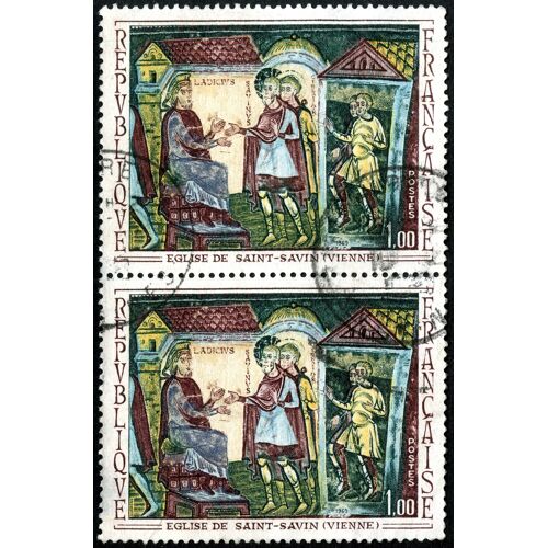 Deux Timbres Oblitérés République Française , Église De Saint-Savin , Vienne , Postes 1969 , 1.00