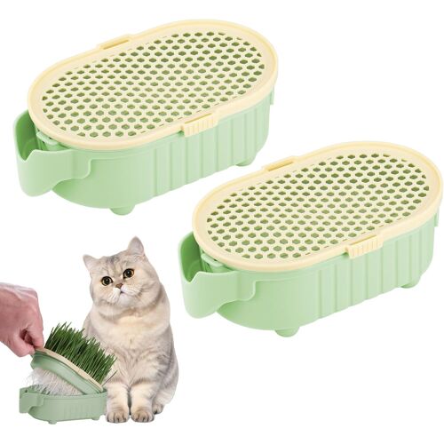 Kalanka-2 Pièces Herbe À Chat Boîte En Plastique, Kit De Culture D'herbe À Chats Réutilisable, Germoir D'herbe À Chats Sans Sol, Planteur D'herbe À Chat Hydroponique(Semences Non Incluses)