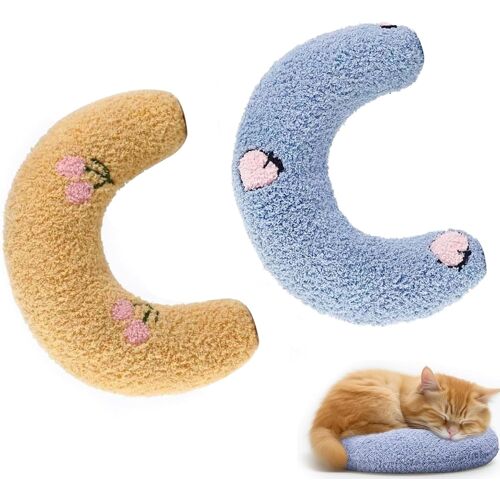 KALANKA-2 Coussins à l'Herbe à Chat pour Chats, Coussin Apaisant avec Valériane, Anti-Stress pour Calmer votre Animal, Doudou Moelleux pour Détente et Jeu, Bleu et Jaune