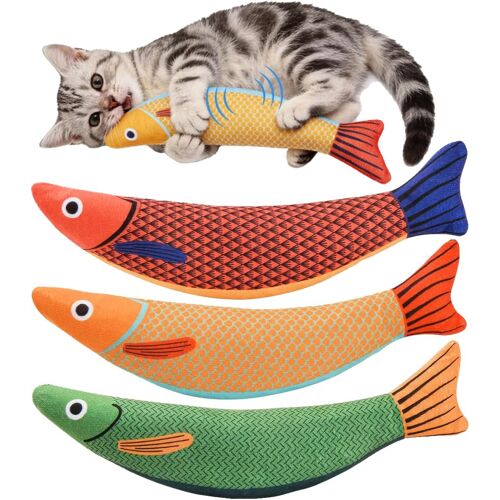 Kalanka-3 Pièces Cataire Poisson Jouet Interactif À Chat À L'herbe Et Une Clochette, 24 Cm Jouet Interactif Pour Chat, Doux Et Durable, Jeu Interactif Pour Réduire Le Stress Et Stimuler L'instinct Na