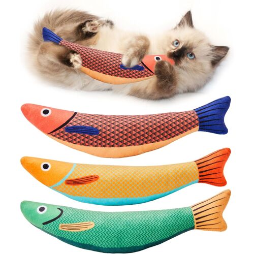 Kalanka-Lot De 3 Jouets Pour Chats ¿ Saury Fish 24 Cm ¿ Jouet Interactif À L¿Herbe À Chat & Silvervine ¿ Doux Et Durable ¿ Jouet Pour Chaton, Jeux D¿Intérieur, Accessoire Pour Chats D¿Appartement