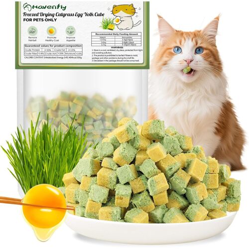 Kalanka-Friandises Lyophilisées Double Saveur, Herbe À Chat Et Jaune D'?uf Pour Éliminer Les Boules De Poils Et Une Peau Saine, Friandises Dentaires Pour Chats