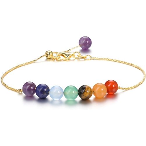 Kalanka-Bracelet 7 Chakra 6mm Perles En Pierre Naturelle Cristal Avec Chaîne Ajustable En Or Bijoux Bracelet Porte Bonheur Protection Cadeau Pour Femme Fille Seouranniversaire