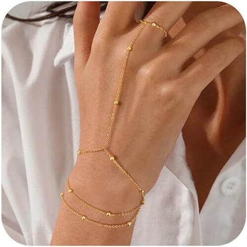 Kalanka-Chaîne De Main En Or 14 Carats Avec Anneau Pour Femme, Bague Chromée, Bracelet À Pendentif, Gants En Zircone, Bracelet Pour Femme