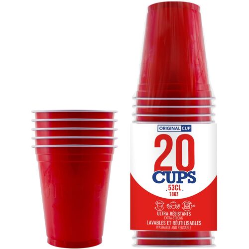 KALANKA-Pack de x20 Original Red Cups Officiels | Gobelets Américains 53cl Rouges | Beer Pong | Qualité Premium | Gobelets en Plastique Réutilisables | Lavables Main ou Lave-Vaisselle | OriginalCup®